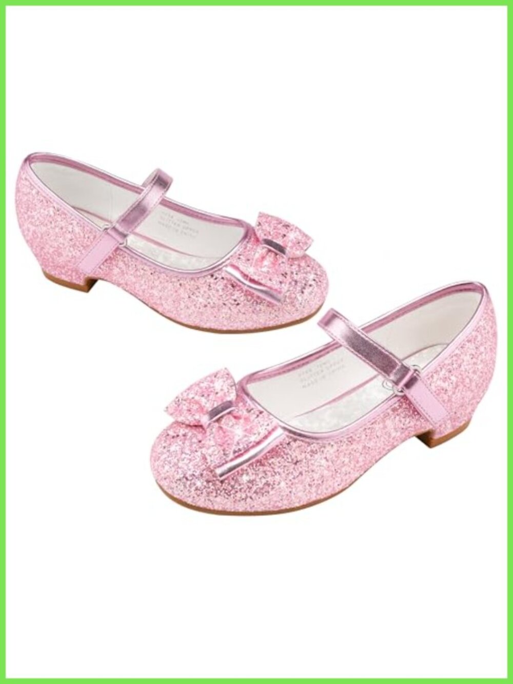 Girls Glitter Princess Low Heel Dress Shoes Bow Party